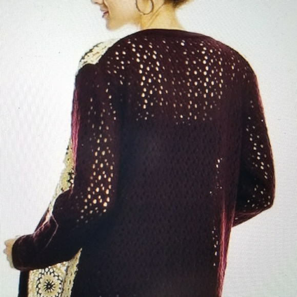 b-SHARP Open-weave Crochet Cardigan Sweater Maroon - Picture 4 of 5